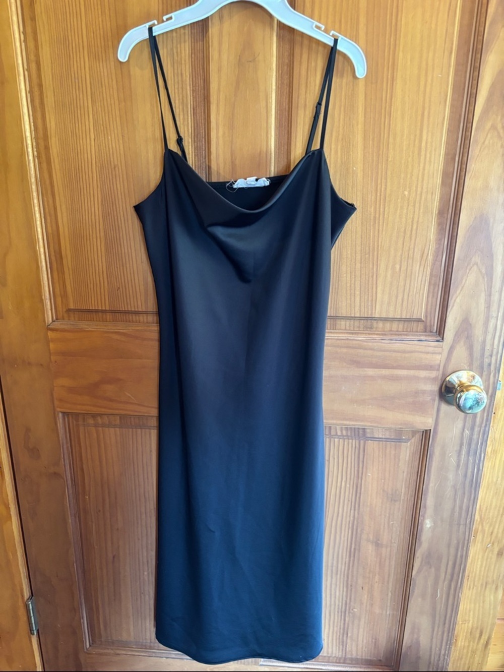 Hippie Rose Black Satin Cowl Midi Slip Dress